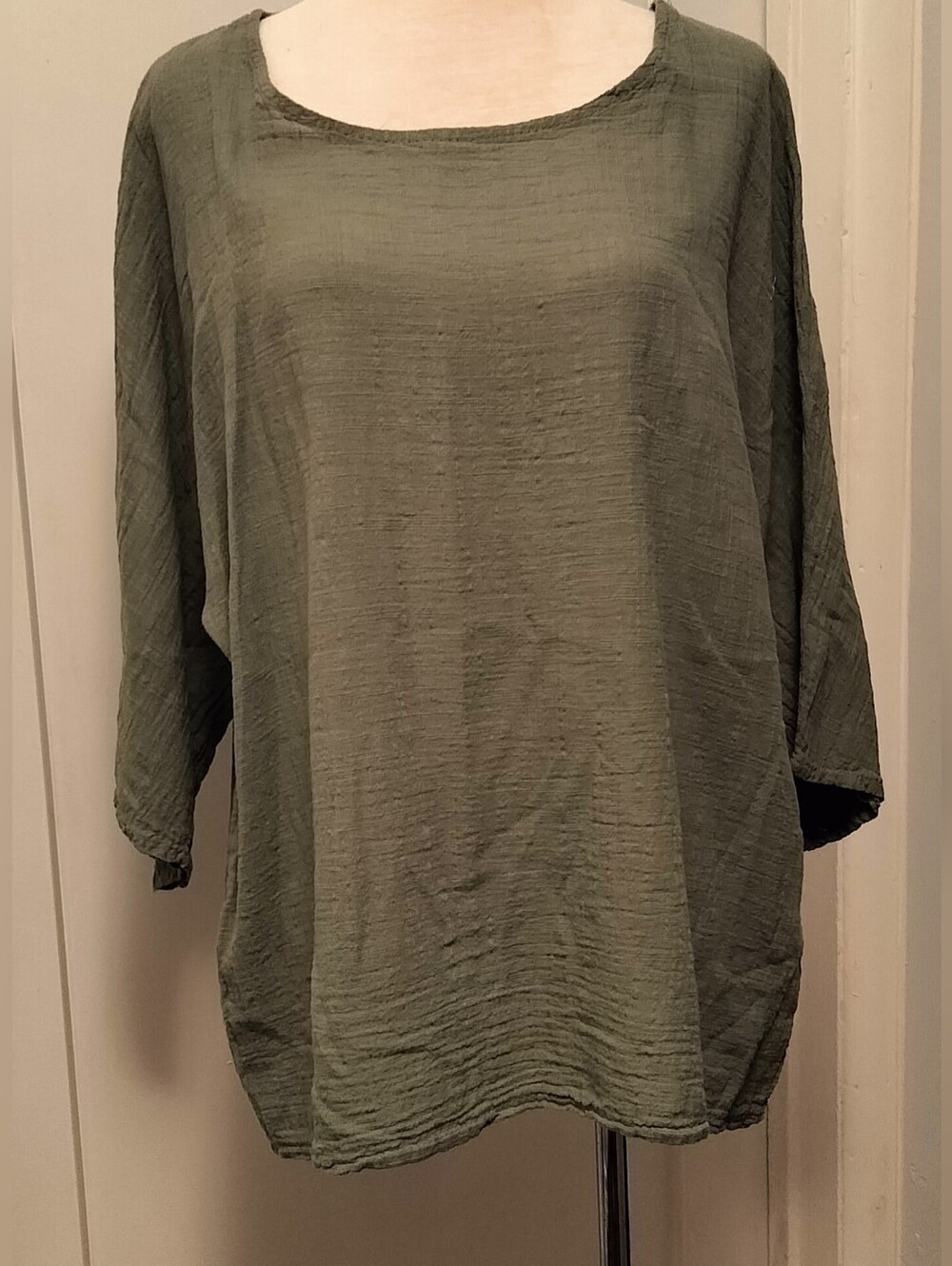Relaxed Olive Green Cotton Gauze Top